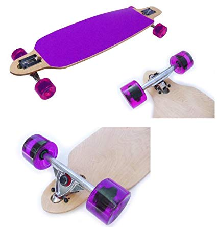 Drop Thru Longboard 9x36 W/ 76mm Purple Wheels, Purple Grip, Abec 9 Bearings