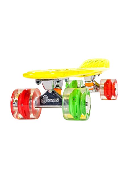 Sunset Skateboards Rasta Complete Skateboard with Red/Green Wheels, 22-Inch, Yellow