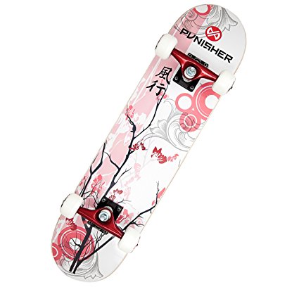 Punisher Skateboards 9001 Cherry Blossom Complete Skateboard, Red, 31-Inch
