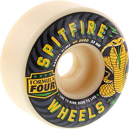 Spitfire Wheels Formula Four Radial Slim Speed Kills Blue / Yellow Swirl Skateboard Wheels - 53mm 101a (Set of 4)